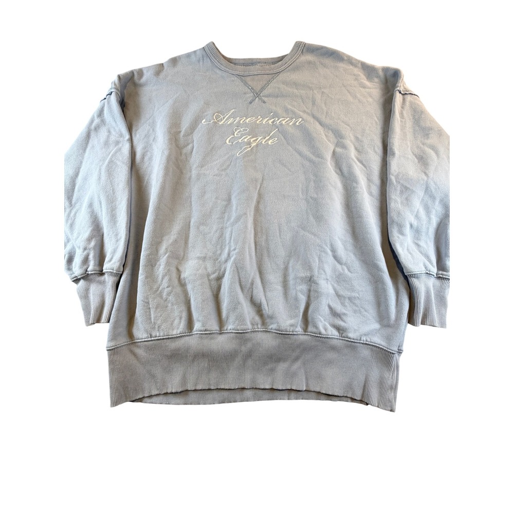 American Eagle Oversized Crewneck Sweatshirt Blue Script Logo Large